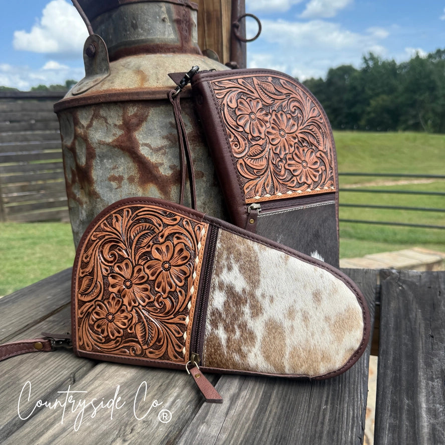 Tooled Leather and Cowhide Carry Case